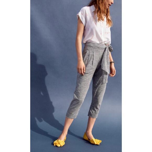 Cartonnier By Anthropologie Gingham Trouser Pants Tie Waist White Black Size 2 - Picture 1 of 14